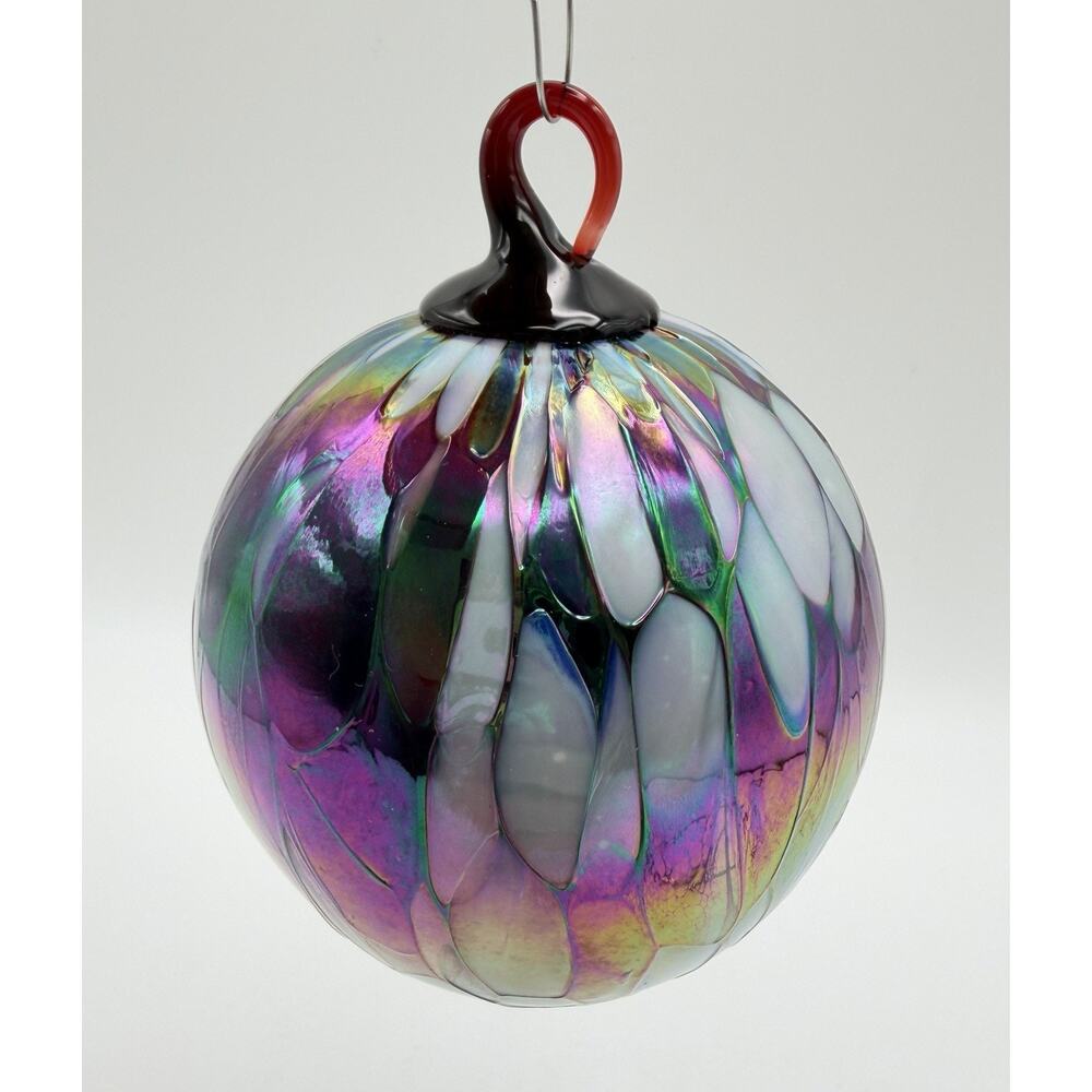 Glass Eye Studio Iridescent Red Hand Blown Glass Ornament Friendship Ball 4”